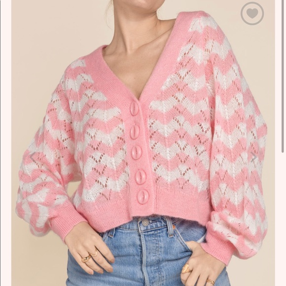 ByTimo wool mohair knit chevron purple striped button down cardigan - Picture 2 of 5